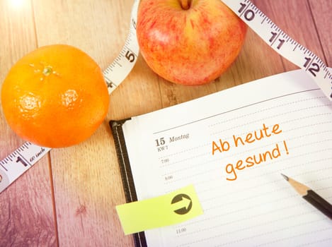 a calendar with fruit,from today healthy