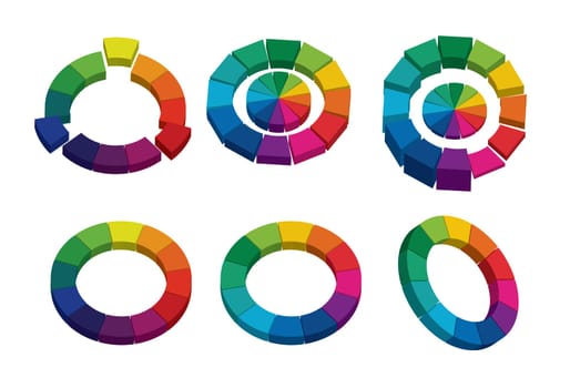 3d Color wheels isolated on white background