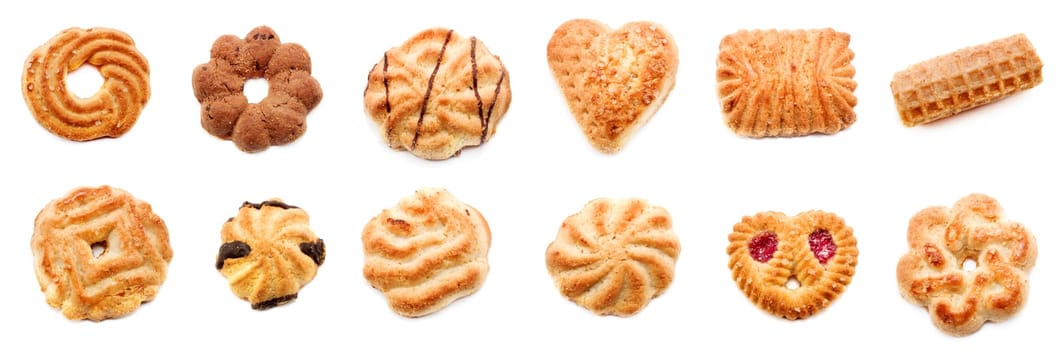 Variety of different kinds of sweet cookies isolated on white