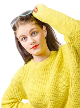 a close-up portrait of surprised beautiful girl