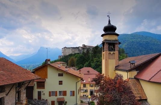 the Italian town and castle Stenico in northern Italy