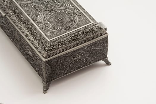 Decorative Metalwork Cutlery Box Isolated on White Background, Selection Path Included...