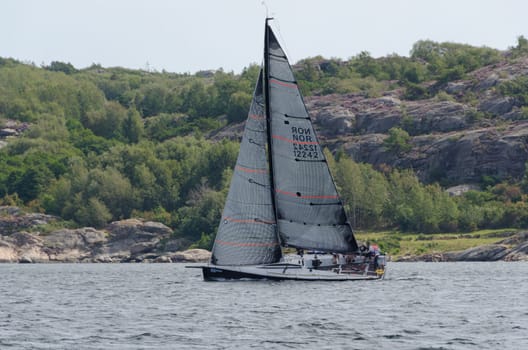 one sailing boat in a competition in sweden on the westcoast