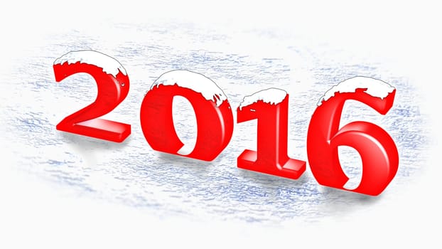 Snowing over the new year 2016. Aerial view. 3d render.