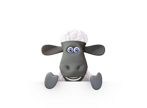 funny sheep showing a bottom blank space. 3d render