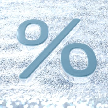 A percent symbol on a fresh snow that symbolizes winter promotions