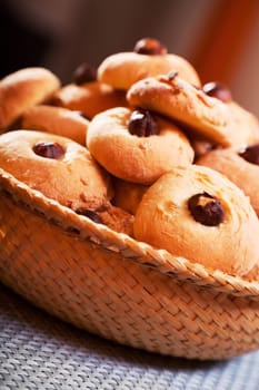 Homemade cookies with hazelnuts in a basket