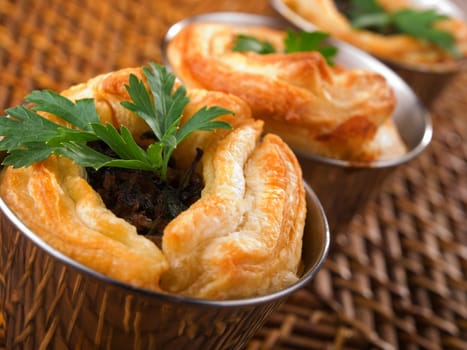 Puff pastry stuffed with ground beef, onion, cumin and other seasonings