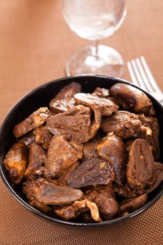 Fried duck hearts
