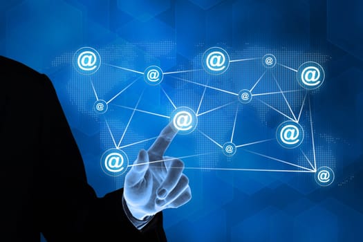 hand pushing internet with global networking concept