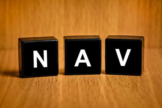 NAV or Net asset value text on black block
