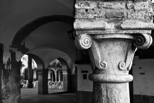 Plaza Chica column, Small square of Zafra, Badajoz, Spain