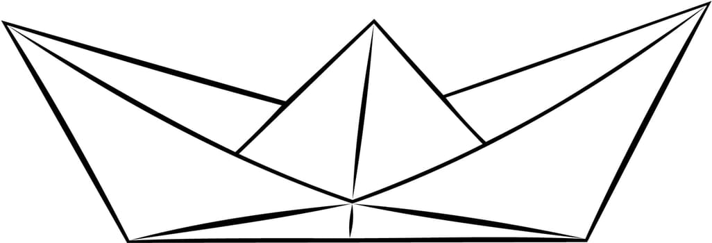Simple paper ship boar origami, black and white vector, fragility fun sailing travel transport illustration, web graphic usage