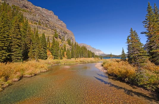 Grinnell Creek Leading to Lake Josephine in Glacier National Park in the Fall