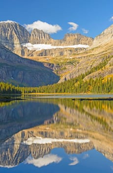 Early Morning Fall Reflections on Lake Josephine in Glacier National Park in Montana