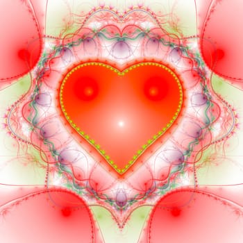 Red heart fractal - computer generated image for design.