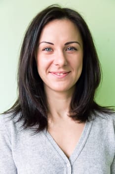 Portrait of European beautiful woman with black hair