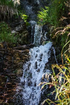 Fresh,clear water bubbles along a stream in cascades