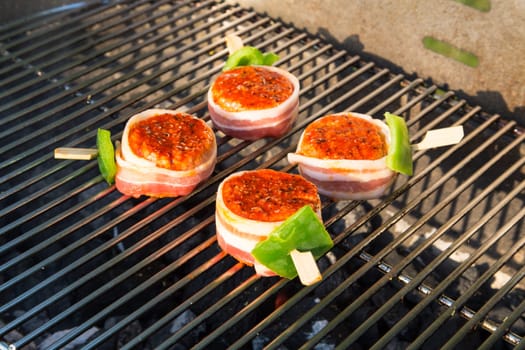 Grilled meat on a summer barbecue in the garden