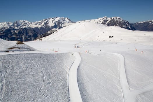 The Alpe d Huez ski domain in the French Alps