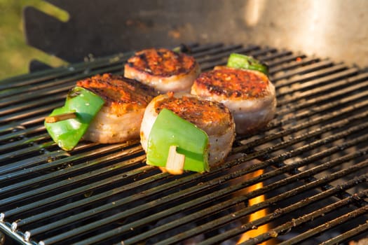 Grilled meat on a summer barbecue in the garden