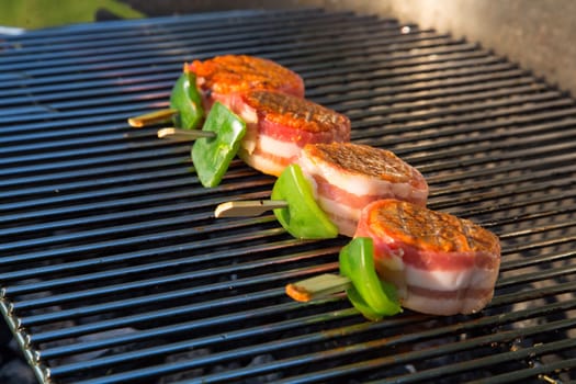 Grilled meat on a summer barbecue in the garden