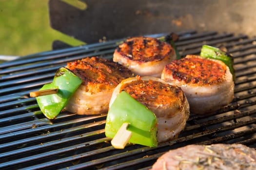 Grilled meat on a summer barbecue in the garden
