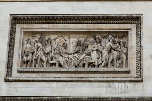 Close-up of the Arc de Triomphe in paris
