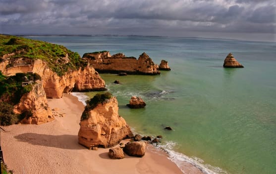 Dona Ana Beach in Lagos, Algarve, Portugal. Stormy day