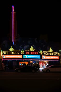 Los Angeles,United States - December 27,2015: A store or show shop on Hollywood Boulevard at night at the Guinness Records are presented on December 27,2015 in Los Angeles.