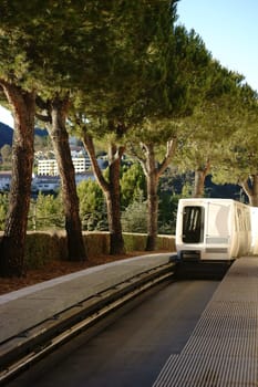 Los Angeles,United States - December 27,2015: A Shuttle train from the Getty Center shuttles between the parking garage and museum complex on December 27,2015 in Los Angeles.
