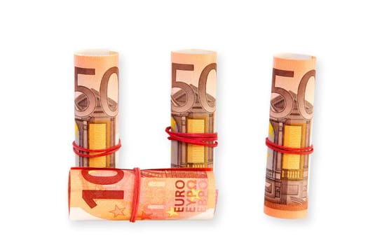 Banknotes rolled on a bright background