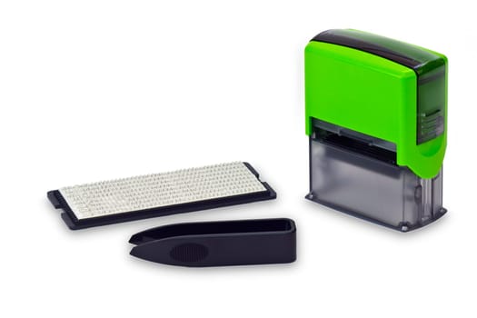 Stamping machine with letters and tweezers