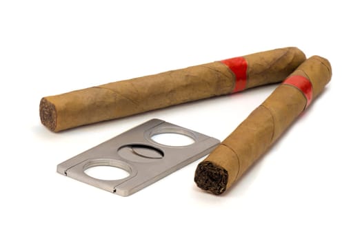Two cigars exposed on a white background
