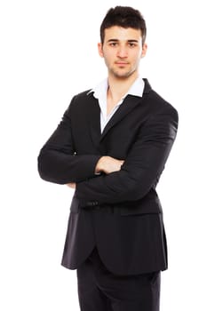 Young businessman portrait isolated on white background.