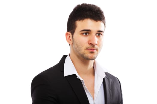 Young businessman looking away. Isolated on white background.
