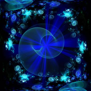 Abstract blue computer-generated image for frame and background.