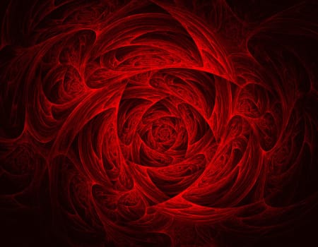 Abstract fractal red rose against a dark background. Computer-generated image for creative design.