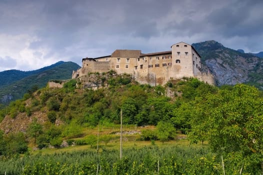 the Italian town and castle Stenico in northern Italy