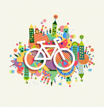 Go green bike concept poster design. Vibrant colors geometric eco environment shapes with bicycle outline icon illustration. EPS10 vector.