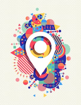 Gps pointer map icon poster design with colorful vibrant geometry shapes background. Social media concept. EPS10 vector.