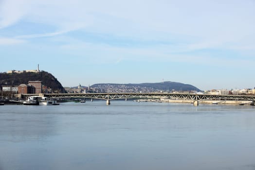 Petofi bridge between Gellert hill and Pest from river the Danube. Budapest - Hungary