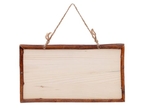 empty wooden sign hanging on a rope