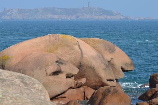 Rocks on the pink granite coast in Brittany