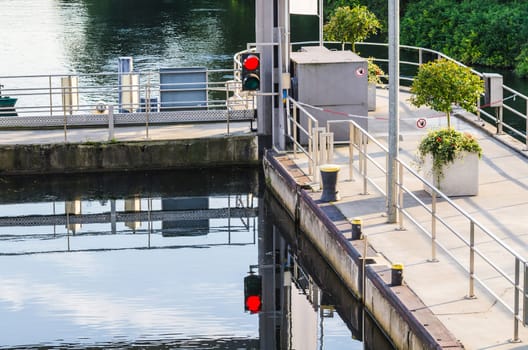 View from above into the lock at Baldeneysee in Essen Werden Germany.