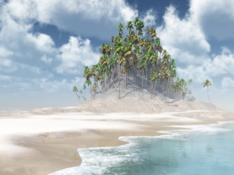 Computer-generated 3D illustration with an island in the ocean