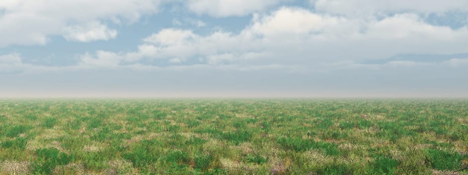 Computer-generated 3D illustration with a prairie landscape