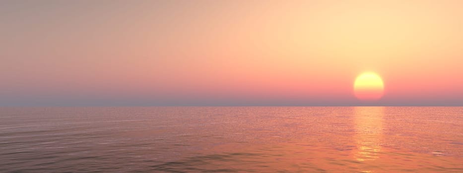 Computer-generated 3D illustration with a sunset over the sea