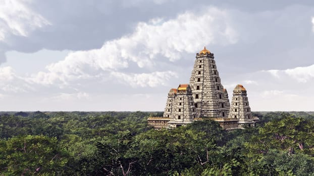 Computer-generated 3D illustration with a Hindu temple