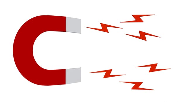 Computer-generated 3D illustration with a horseshoe magnet insulated on white background